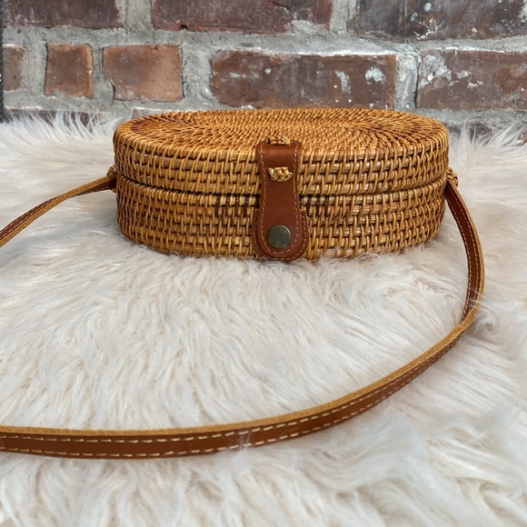 Oval Woven Rattan Bag with Long Leather Strap - Picture 6 of 16